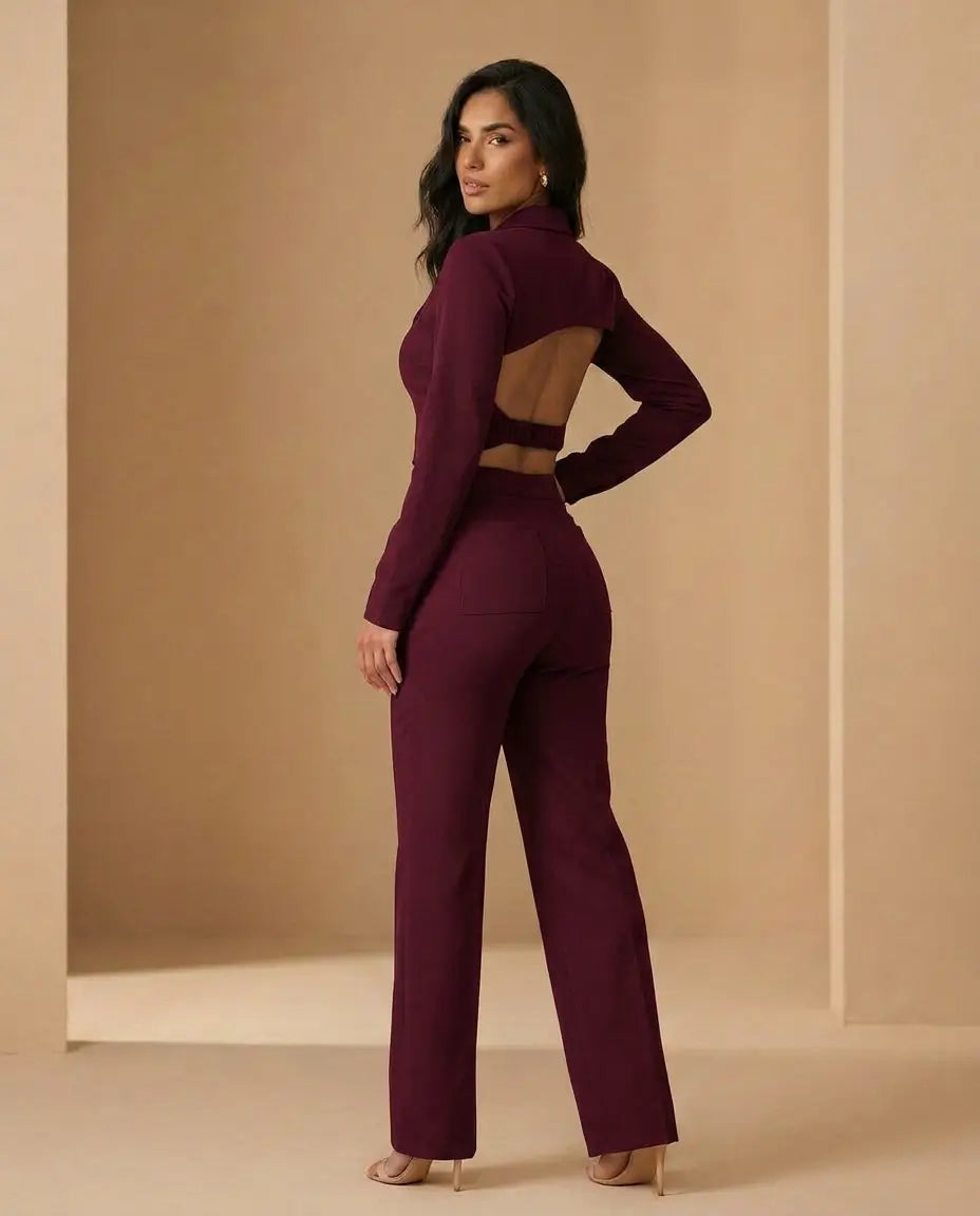 Conjunto Sartorial Twist — Blazer Crop de Solapa y Pantalón Palazzo de Tiro Alto